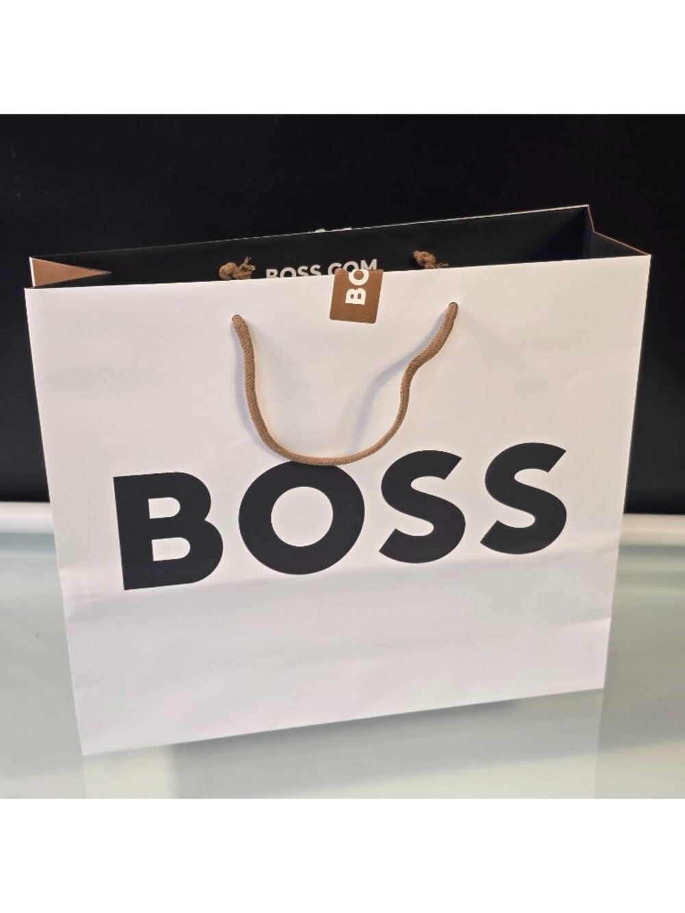 Large HUGO BOSS White & Gold Shopping Tote Bag Big Bold Logo Black Letters